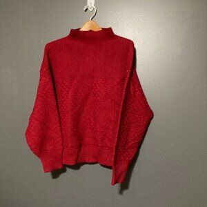 Ann Taylor Women XL Petite Red Pullover Cowl neck Sweater Knit Cable Knit